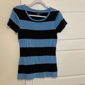 Old Navy Blue and Black Striped Short Sleeve Tee